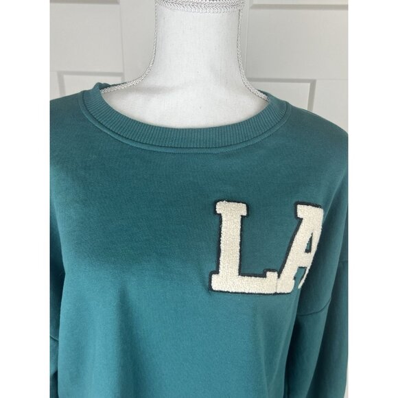 ZARA LA Green & Black Colorblock Cropped Sweatshirt Women’s Size Large - Picture 3 of 9